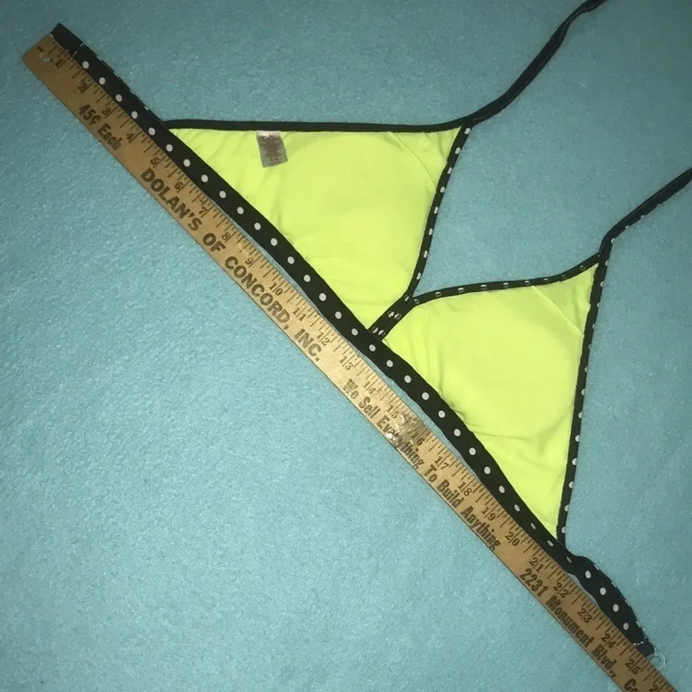 JUSTICE Swim top black  white and neon green polka dots size 14